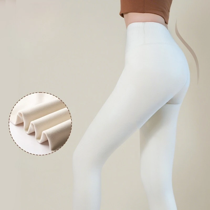 Calças femininas de lã espessada quente de nove polegadas outono/inverno novo estilo de alta elasticidade respirável sem costura outerwear leggings de tubarão