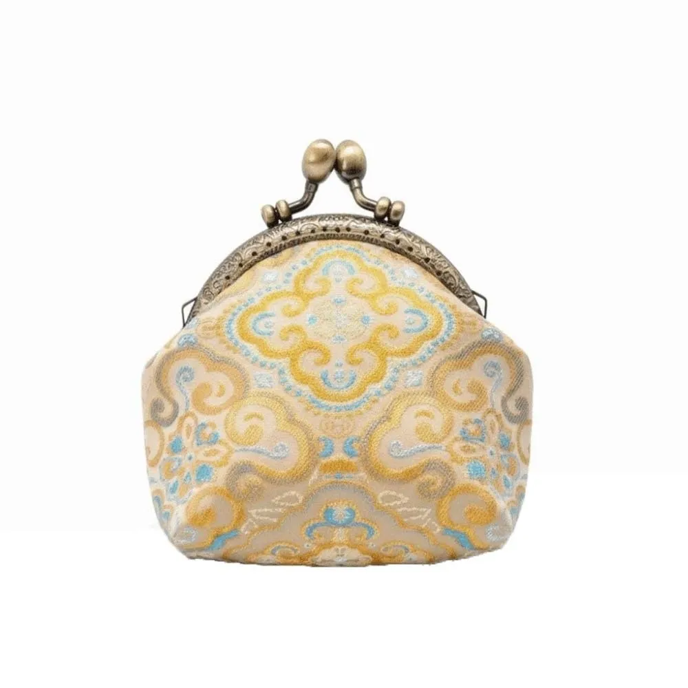 Anti-lost Kiss Lock Coin Purse Polyester Portable Brocade Mini Pouch Chinese Style Thickened Embroidered Small Pocket Ring