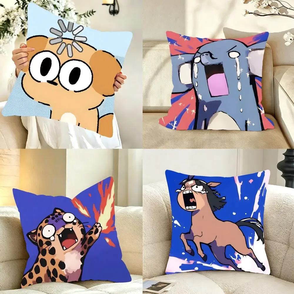 Graphic T-Terrified cry animals Cushion Cover Bedroom bed reading backrest cushion Festive plush holiday Soft plush throw