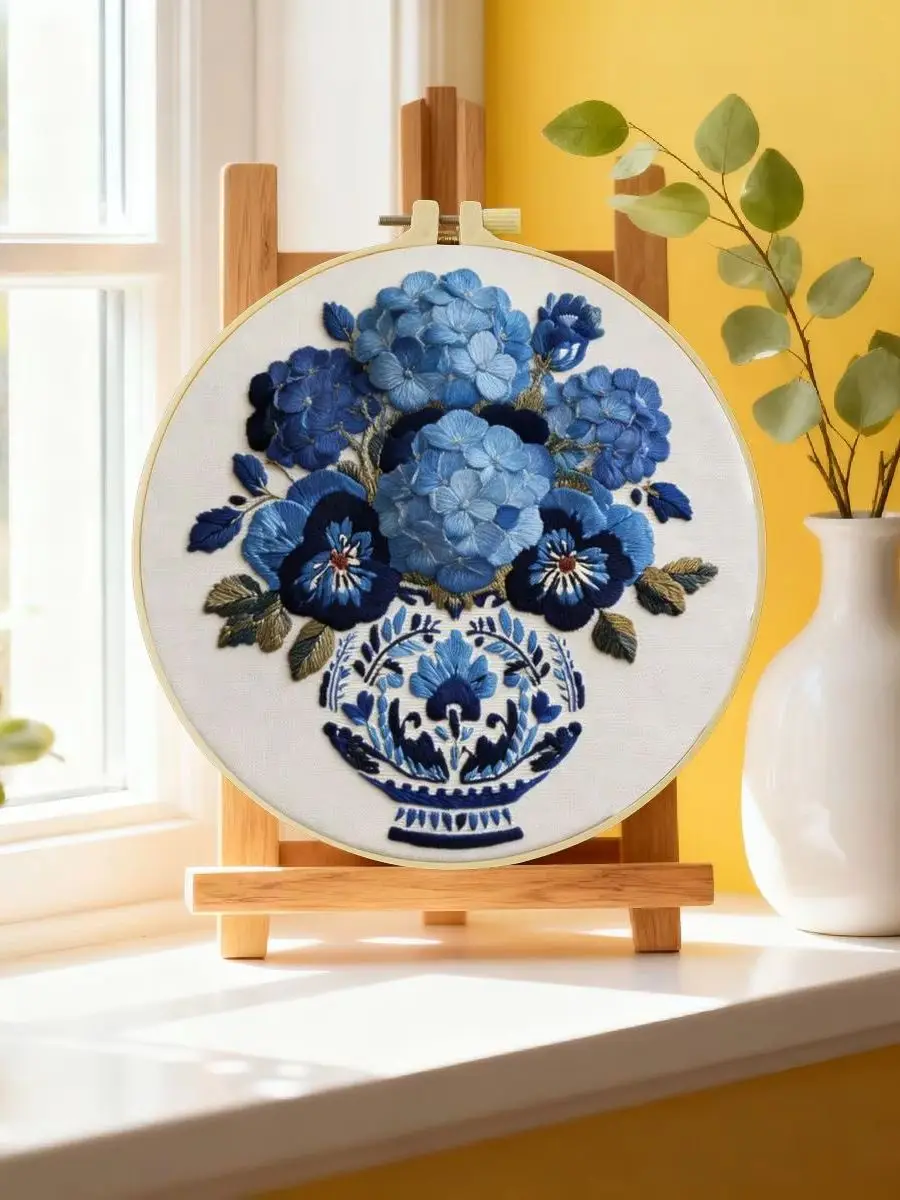 1 Stück 20X20CM/15X15CM 7,87/6,3 Zoll Elegante Vase Stickerei Starter-Kit DIY-Kit DIY-Stickerei-Set Handarbeiten Nadelkunst – Detail 6