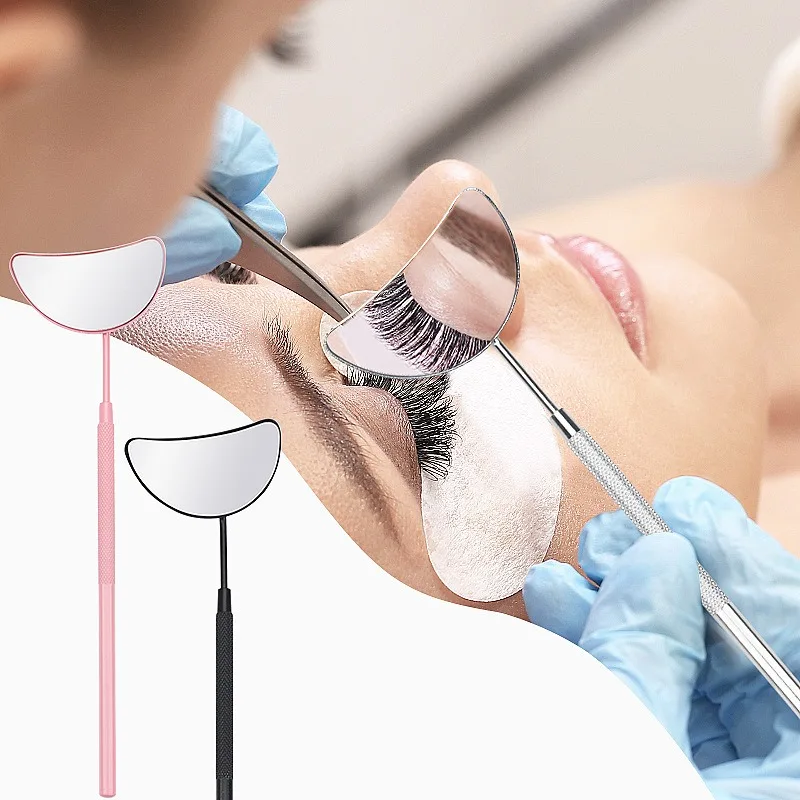 Eyelash Inspection Mirror Curved Lash Checking Mirror Long Handle Stainless Steel Eyelash Extension Mirror For Lash Artist