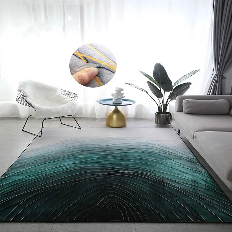 Nordic Silk Light Luxury Carpet Rug Minimalist Design Thick Carpet For Bedroom Living Room Large Area Rug Striped Gradient Green