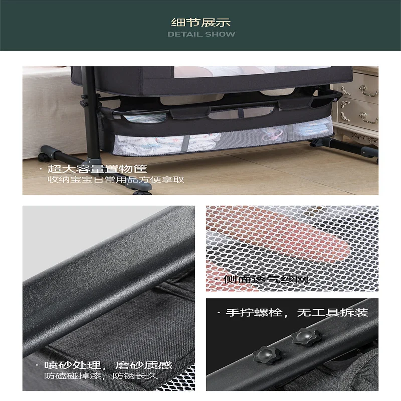 Łóżko szpitalne z szerokim workiem do przechowywania w meczecie z siatką i możliwością zmiany wysokości łóżka przenośne łóżeczko podróżne dla