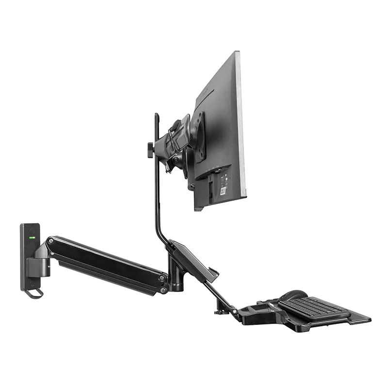 NB MC27-2A Ergonominc Sit Stand Workstation Wall Mount 22-27 Inch Dual Monitor Holder Arm with Foldable Keyboard Plate