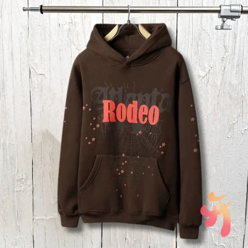 24ss Stock Winter Cactus Jack Hoodie Foam Star Spider Letter Print Hooded Sweatshirts Casual Loose Fleece Hoodys Men Women