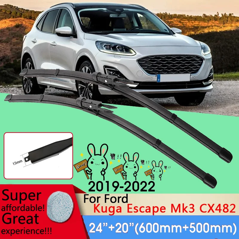 

Front Car Wiper Blade 24"+20" For Ford Kuga Escape Mk3 CX482 2019-2022 Fit Pinch Tab Arm Windscreen Wipers Auto Accessories