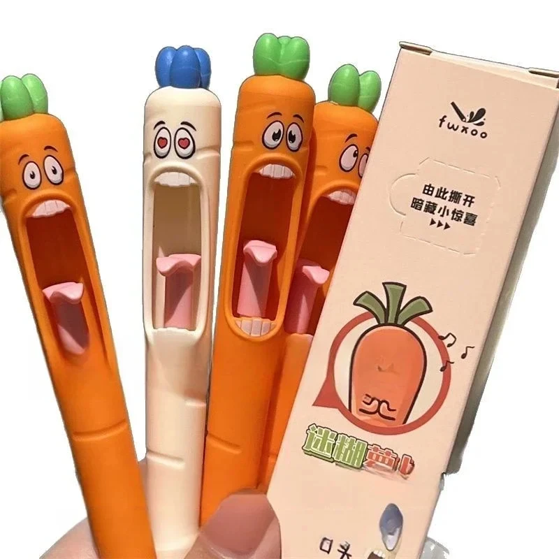 Cute Scream Carrot Neutral Pen Creative Funny Bizarre Press Tongue Pen Quick Drying Smooth Decompression Brushing Test Pen