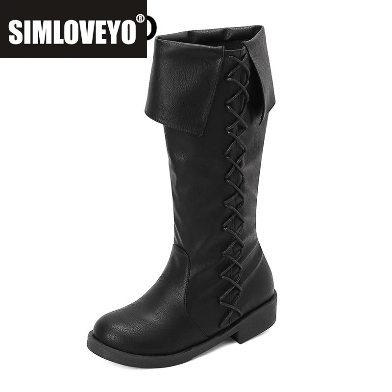 

SIMLOVEYO 2024, модные женские ботинки до середины икры в стиле ретро, с круглым носком на плоской подошве, на шнуровке, большой размер 46 47 48, повседневные зимние ботинки для девочек для отдыха