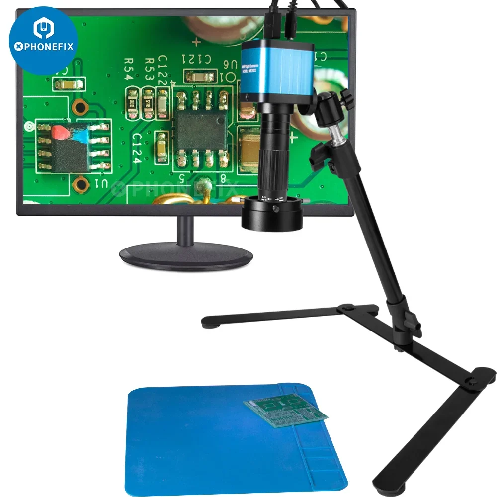 Câmera de Vídeo Microscópio Industrial 48mp 4k 1080p Hdmi Usb Zoom 1130x c Mount Lens Overhead Desktop Tripé para Reparação Solda