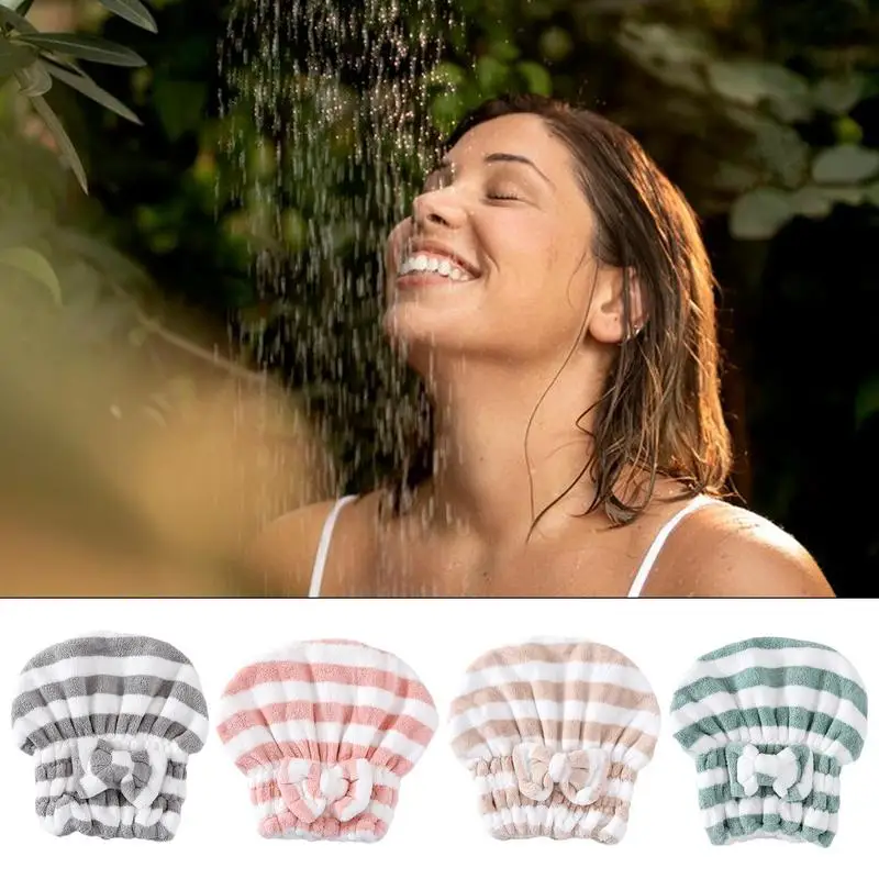 Cute Quick Drying Hair Towel Soft Absorbent Striped Wet Hair Towel Wrap For Curly Thick Hair Women Girls Soft Bath Towels