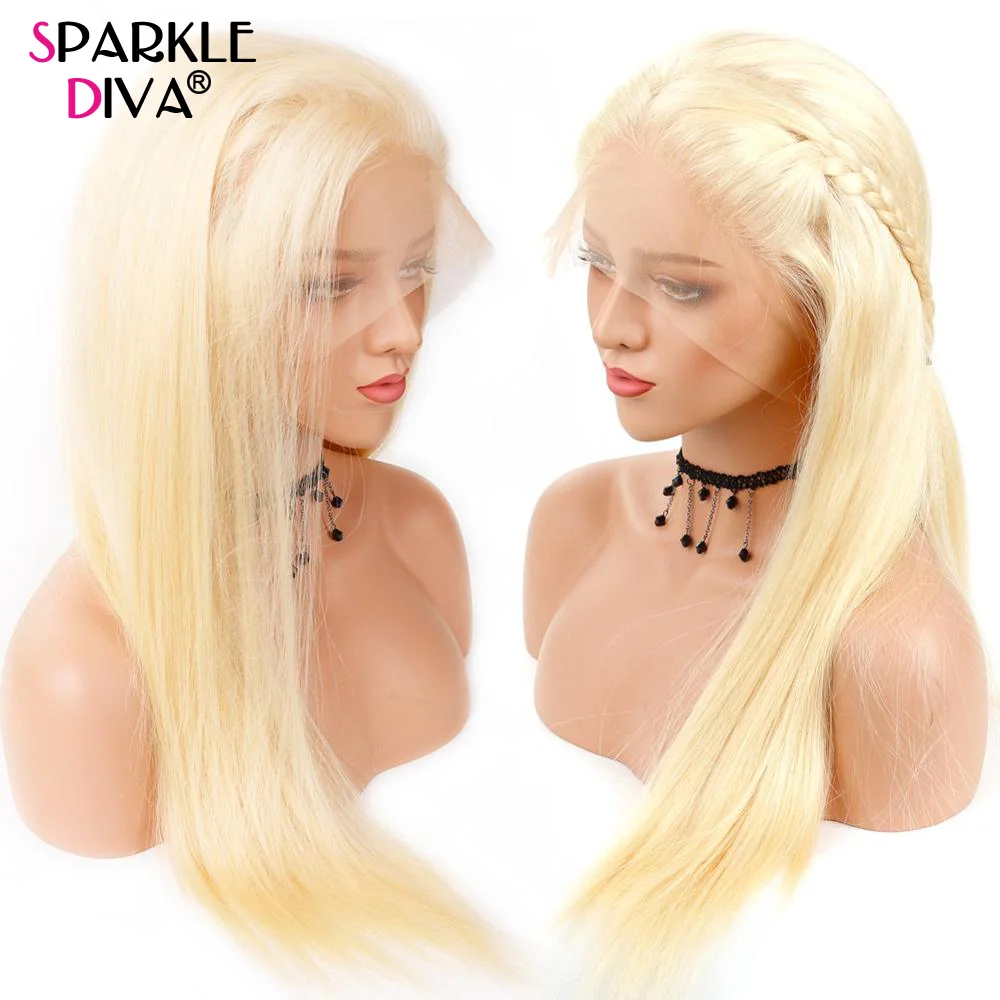 Blonde Bone Straight Lace Frontal Wig para mulheres, perucas de cabelo humano, brasileiro, T Part, pré arrancado, 13x4, 13x6 HD, 613, 38"