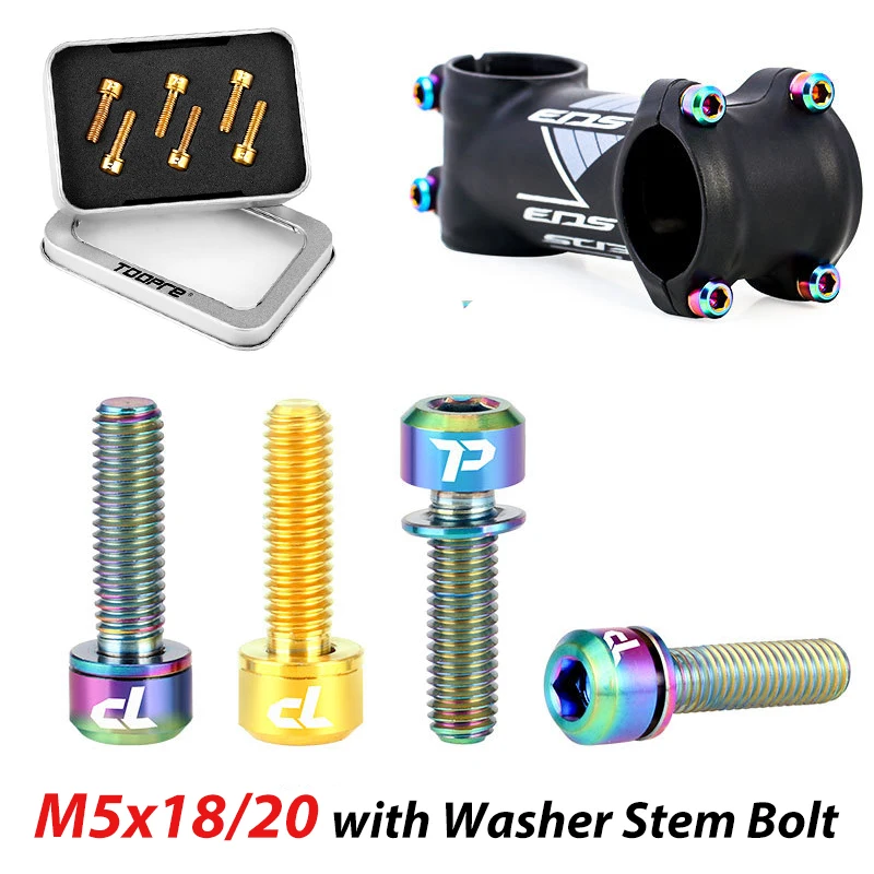 

6 шт./кор. велосипедные болты стержня из титанового сплава, винты M5x18/M5x20 с прокладками для шайб, велосипедный руль с шестигранной головкой