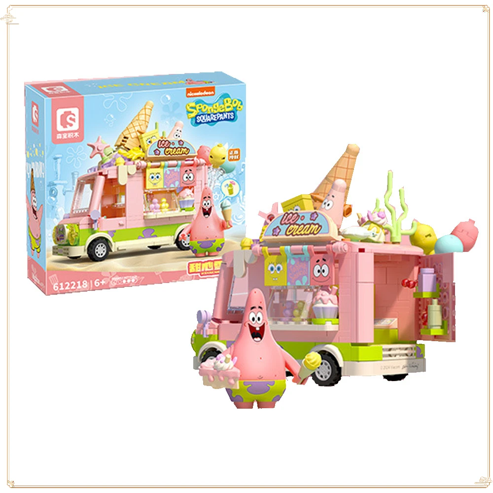 

Street Vehicle Series Patrick Star Sweetheart Ice Cream Truck Building Block Assembly Toy Ornament Children's Birthday Gift