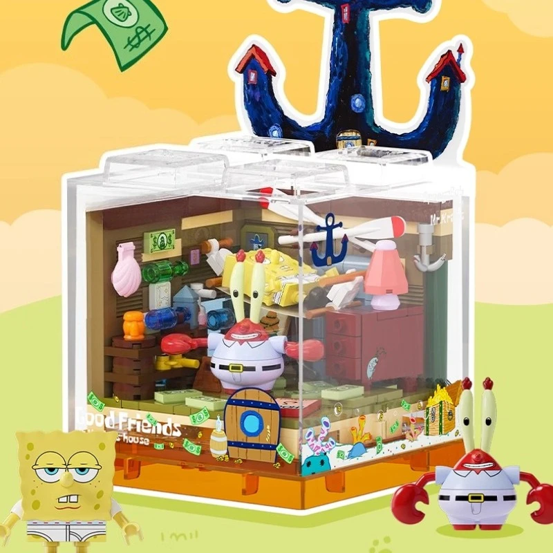 셈보 스폰지밥 파인애플 하우스 블록 창의력 퍼즐 수제 조립식 레스토랑 트렌디 장난감 모델 장식품 선물