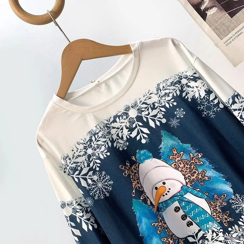 Damen Weihnachten Schneemann Lose Große Größe Casual Sweatshirt Langarm T-shirt Frühling und Herbst