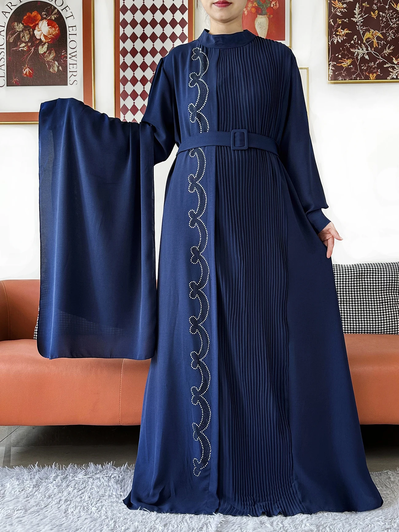 2026 Women Elegant Abaya Long Sleeve Chiffon Pleated Loose Dress Muslim Women  Dress Islamic Clothing Cardigan Abaya Robe Dubai