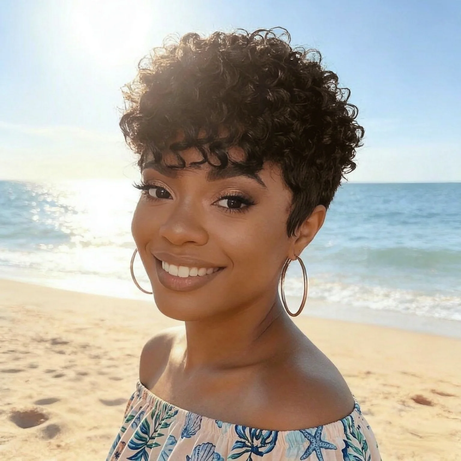 Natural 6 Inch Pixie Curly Wig Human Hair Short Pixie Cut Wig for Everyday Style Full Machine Made Wig