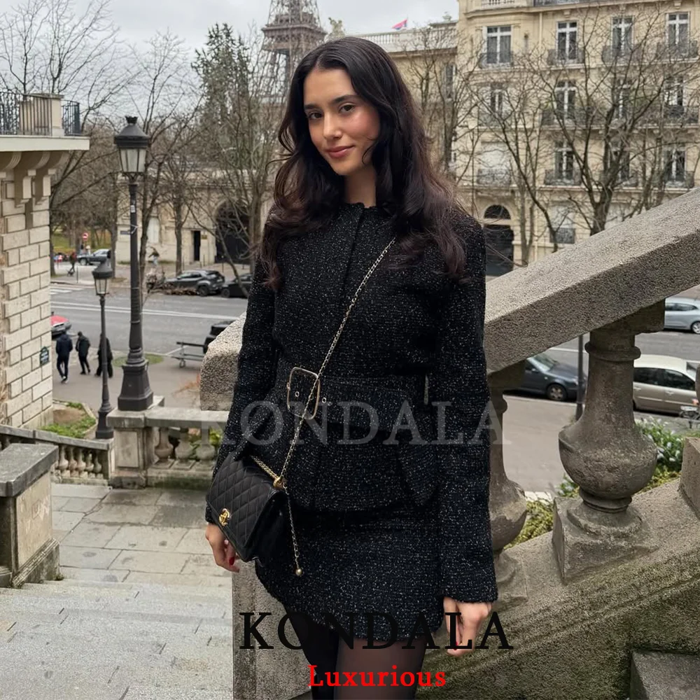 KONDALA Casual Chic Office Lady Women Suit Texture Sashes Single Breasted Blazer Straight Shorts New Fashion 2025 Autumn Sets