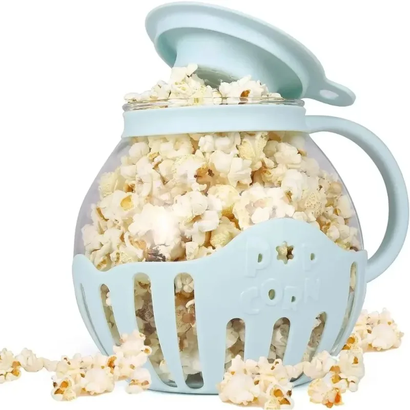 Microwave Popcorn Popper Bucket Microwave Bowls Mini Machine Safe Borosilicate Glass 3-in-1 Silicone Lid Popcorn Makers