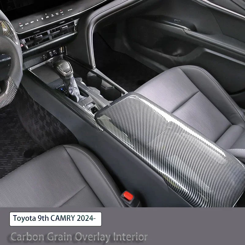

Для LHD Toyota 9-го поколения Camry 2024 2025 накладки из углеродного зерна на переключение передач, рулевое колесо, центральные шестерни, двери