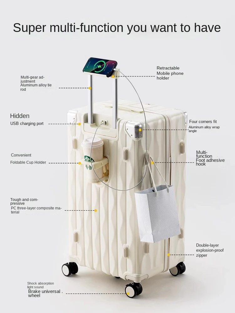 Pięciokołowa walizka podróżna bagaż o dużej pojemności z uchwytem na kubek USB nowi mężczyźni i kobiety 24/26/28/30 cali hasło TSA walizka na kółkach
