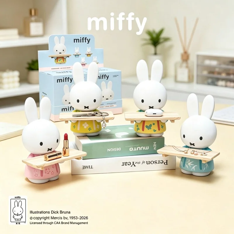 Miffy Tang Style Wooden Tray Series Blind Box Cute Bunny Figurine Desktop Ornament Storage Tray Decoration Collectible Gift