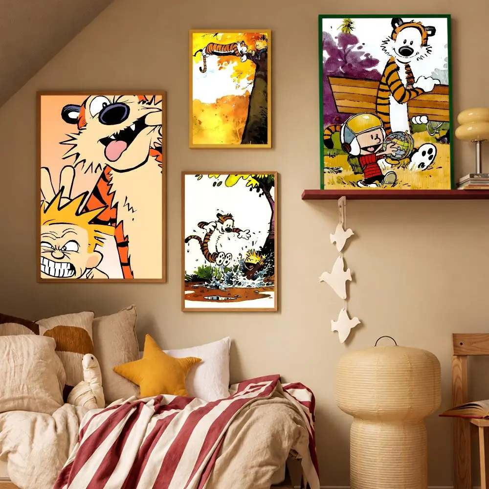 Comic Calvin and Hobbes Poster HD Waterproof Wall Art Posters Self Adhesive Bedroom Living Room Home Decor Gift