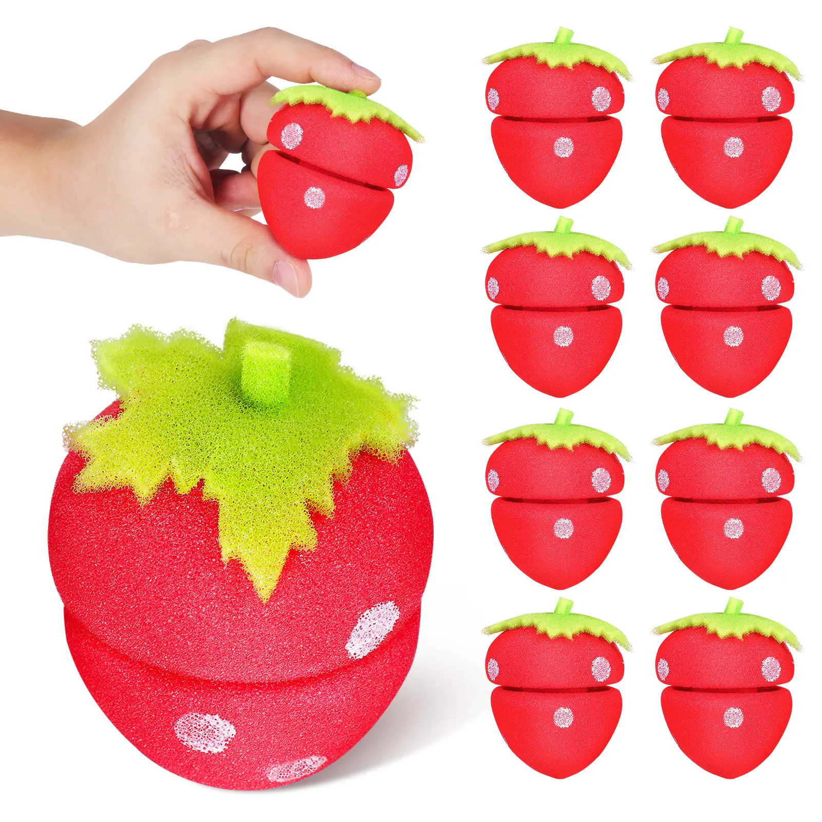 10Pcs Strawberry Shaped Sponge Hair Curlers Heatless Curling Rollers Hair Foam Curlers Sleep Styling Tool for Women Overnight