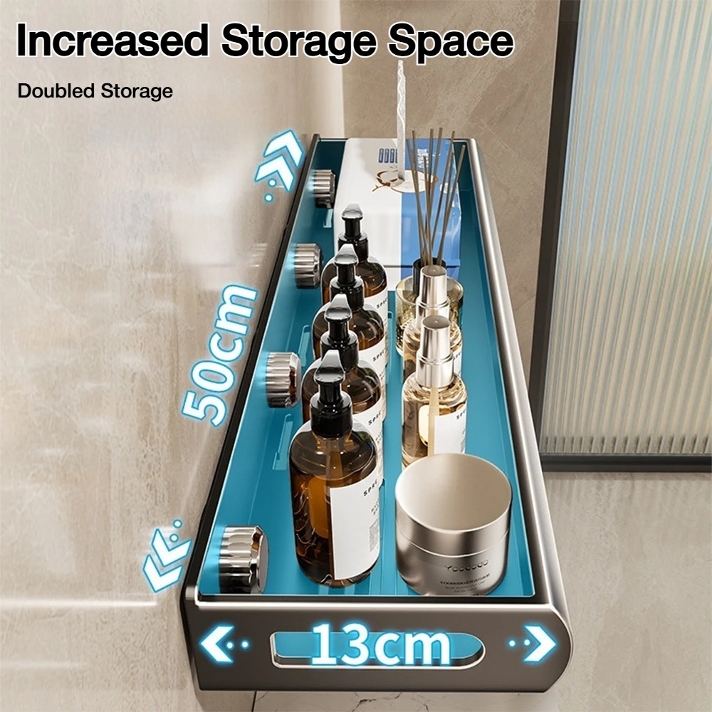 No-Punch Grey Bathroom Wall Mount Shower Storage Shelf Large Capacity Shower Shampoo Rack Multifunctional Toilet Storage Rack view 4