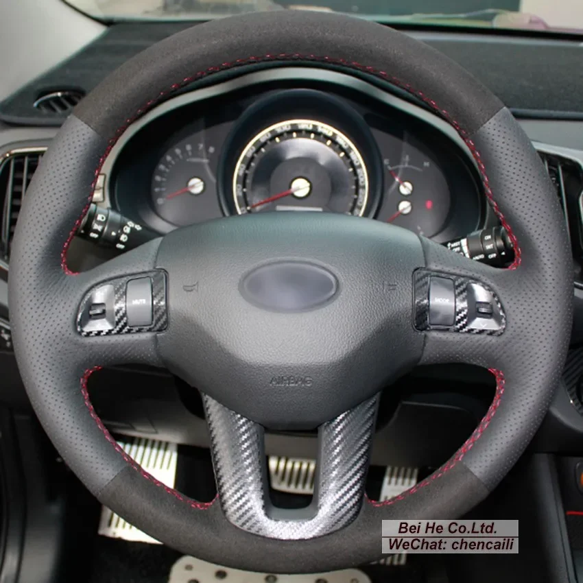

Hand-Stitch Non-slip Black Genuine Leather Suede Car Steering Wheel Cover for Kia Sportage Sportage 3 Interior Accessories