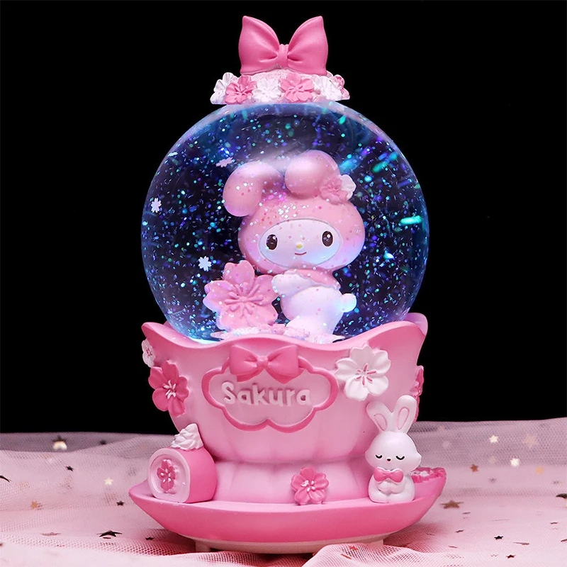 Kawaii Spielzeug Spieluhr Kuromi meine Melodie Sanrio Anime Cartoon niedliche Beleuchtung treiben Schnee Cinna moroll Kristall kugel für Mädchen Geschenke