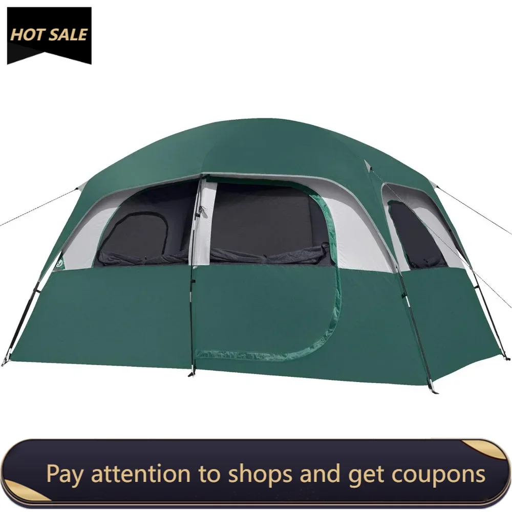 Tent-6/8-Person-Camping-Tents，Waterproof Windproof Family Tent with Top Rainfly, 4 Large Mesh Windows, Double Layer Freight free