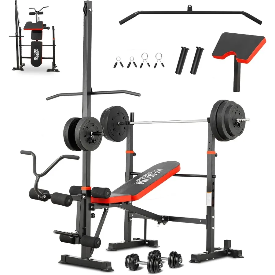 1500 Pfund 8-in-1 verstellbare Hantelbank mit Lat-Pulldown und Beinverlängerung, faltbares Curl-Design für das Heim-Fitnessstudio, inklusive Prediger C