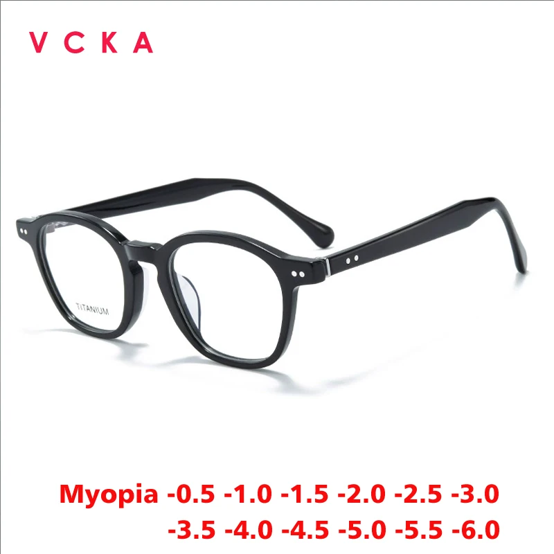 

VCKA Высококачественные ацетатные круглые очки для близорукости, оправа для мужчин и женщин, дизайнерские очки на заказ, линзы по рецепту от -0,50 до -6,0
