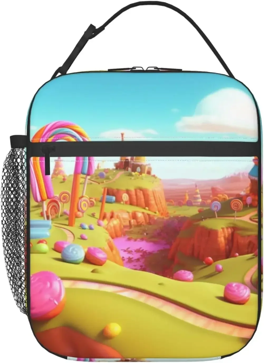 Colorful Candy Land Insulated Lunch Box Waterproof Tote Bag Reusable Lunch Cooler Bag with Side Pockets for Work Picnic Travel