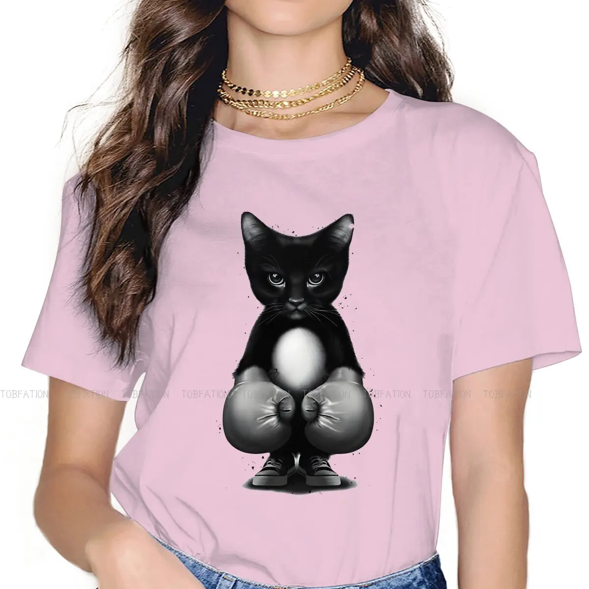 

Black Cat TShirt for Woman Girl Boxing 4XL Casual Tee T Shirt High Quality Loose