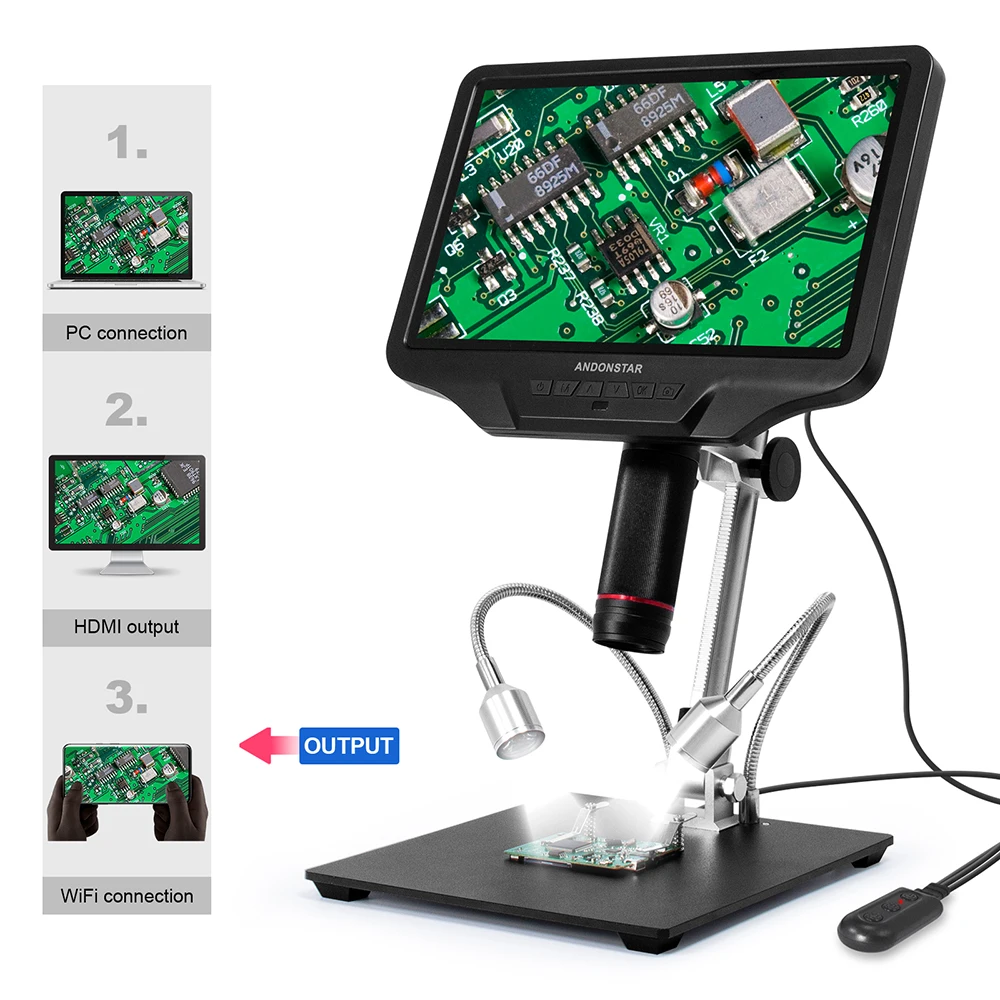Imagem -03 - Microscópio Digital Hdmi Microscópio Eletrônico para Solda Pcb 101 Tela Lcd 300x Usb Andonstar-ad409