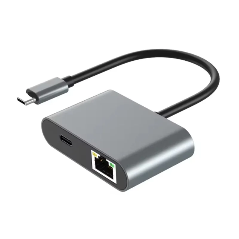60W PD 1000Mbps USB C to Ethernet Adapter  Type-C Charging Port Type-C To RJ45 2 USB 3.0 Ports Network Adapter for Laptop PC