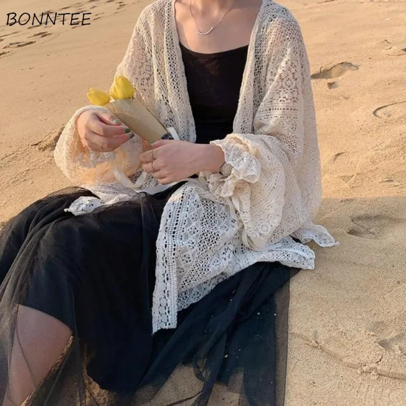 

Полые куртки женские свободные ленивые абрикосовые литературные с длинными рукавами тонкие солнцезащитные летние новые винтажные милые женские куртки в корейском стиле