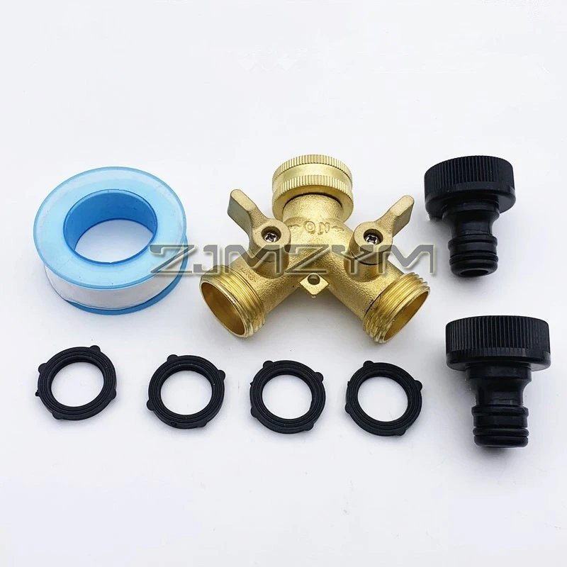 Durable Garden Hose Dispenser Faucet Brass Water Distributor Water Pipe Connector with Rubber Washer And Raw Material Belt