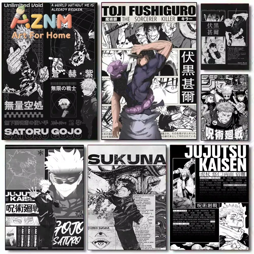 AZNM Jujutsu Kaisen Manga Collage Canvas Wall Art Frameless Print Poster for Home Bedroom Living Room Wall Decor