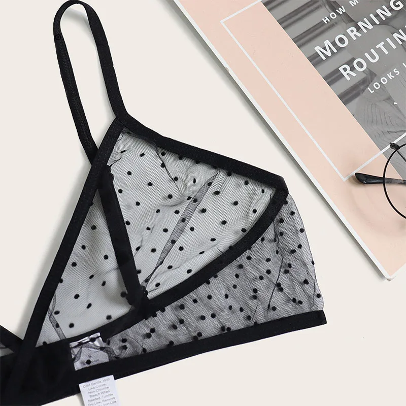 LOPNT Sexy Underwear Set Breathable Bralette With Sexi Underpants Polka Dot Sheer Mesh Lingerie Set Invisible Bra For Women Bh