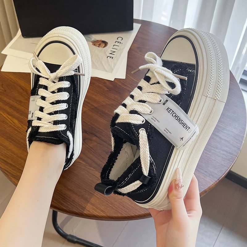 Womens Flat Sneakers New Style Breathable Floral Canvas Shoes Autumn Thick Platform All-match Student Sneakers Zapatillas Mujer