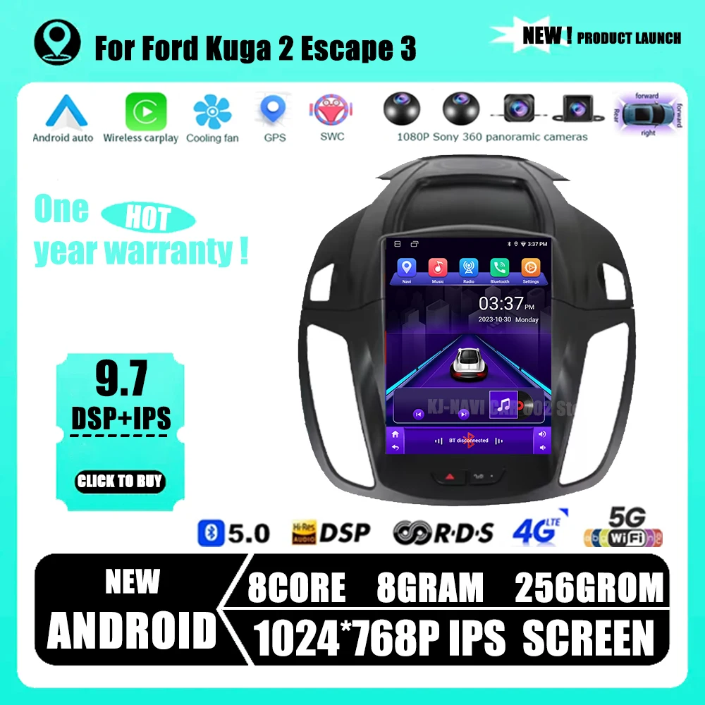 

9.7 inch Android Car Radio For Ford Kuga 2 Escape 3 2012-2019 4G Wireless CarPlay Multimedia Player GPS BT Head Unit WIFI Audio