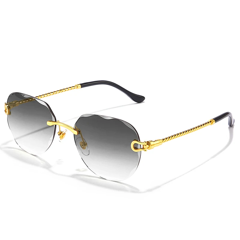 Luxus Polygon Gradient Sonnenbrille Frauen neue Metall gebogene Tempel Brillen Ozean randlose Mode Sonnenbrille Damen uv400