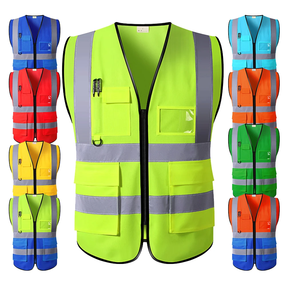 Reflective Vest for Men Motorcycle Safety Vest Working Vest Men Workwear with Multi Pockets Plus Size 5XL