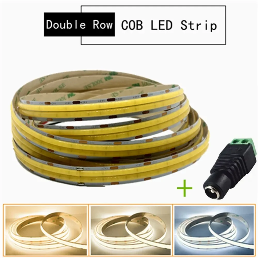 

Double Row COB LED Strip DC24V Super Bright High Density 600LED/m Flexible Dimmable Warm White LED Lights Strip for TV Backlight