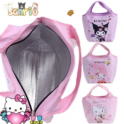 Kawaii Sanrio Hello Kitty Lunch Bag My Melody Kuromi Student Cartoon Canvas Lunch Box Bag Insulation Refrigerated Picnic Bag