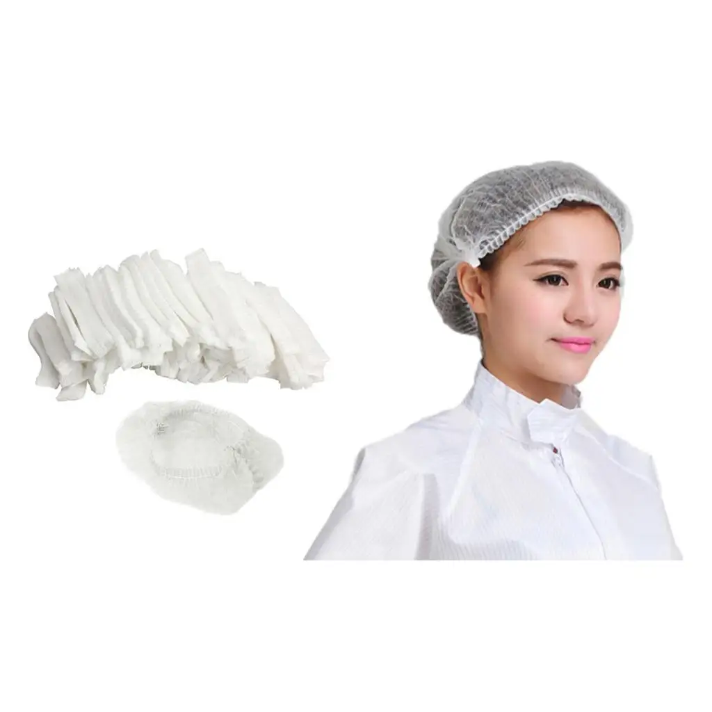 100Pcs Disposable Salon Hair Hat Dust Net Bouffant Cap Non-Woven Head Cover Hat Elastic Cleaning Hat Cap