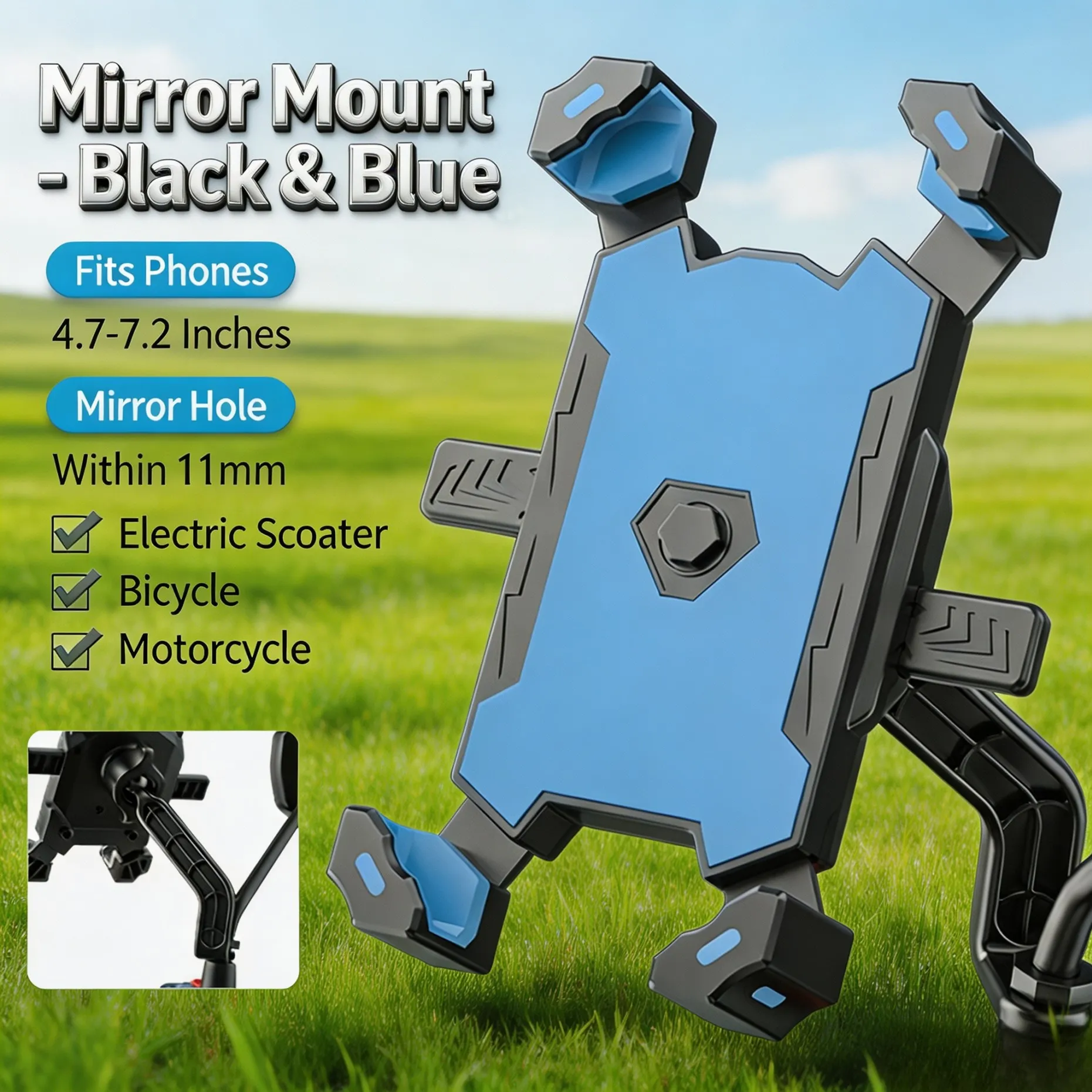 Motorcycle Rider Phone Mount Anti-Shake Shockproof Bicycle Phone Holder Silicone Non-Slip Handlebar Phone Stand 360° Rotation